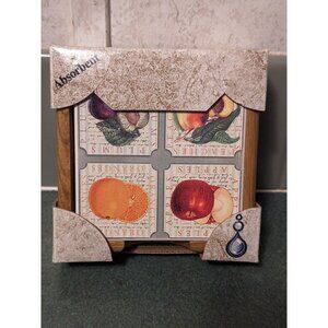 Absorbastone Coasters Fruit Apple Orange Absorbant Set of 4 Cork Backed Tiles